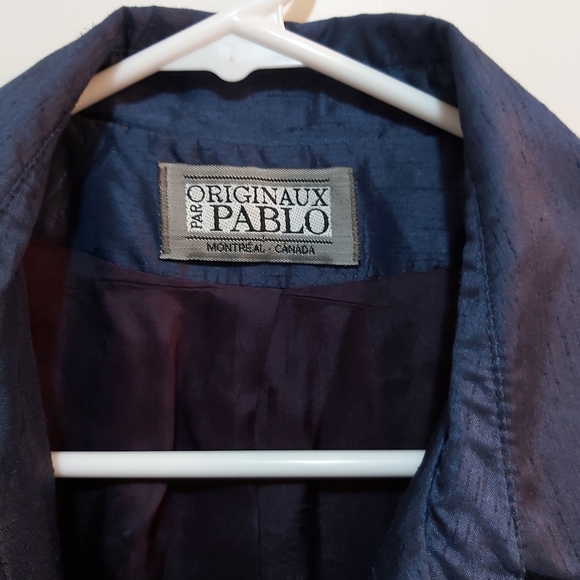 Originaux Par Pablo Rare Vintage Shiny Navy Blue Trenchcoat Size 6 - Picture 4 of 7